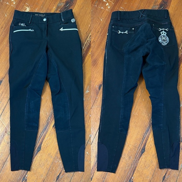 HV Polo Black Riding Pants with Silver Accents Size 26 Equestrian Full Seat - Picture 1 of 7